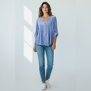 Jane & Delancey Pintuck Blouse Blue Size Small